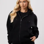 WOMEN'S JET BLACK FLEECE ZIPPER HOODIE